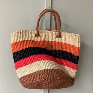 Striped Woven Tote Bag - Multicolor 18 x 13 inches